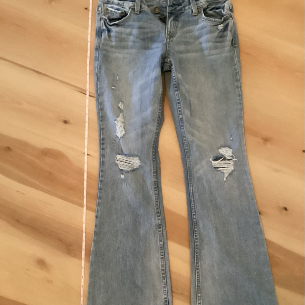 Aeropostale Hailey Women's Jeans 7/8 Skinny Flare Distressed Light Wash Denim